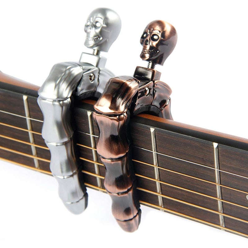 YUEKO Guitar Capo Skull Knob Design Universal 4 5 6 12 Strings Instrument Capos for Electric Classical Acoustic Guitar Bass Ukulele Mandolin Banjo and More(Bronze) - Image 1